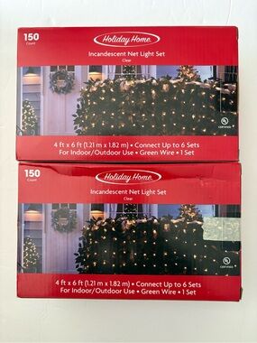 Holiday Home Net Lights 150 Count Clear Set of 2 NEW